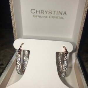 Chrystina genuine crystal rose gold hoop earrings